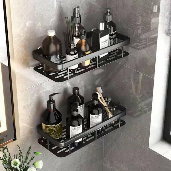Set med 2 Duschhyllor utan Borrning, Aluminium Badrumshylla, Självhäftande Duschstöd, Dusch för Badrum/Kök/Sovrum