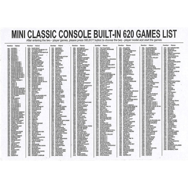 Klassisk retro spelkonsol Mini videokonsoler spel med 620 spel - Av Output UK plug