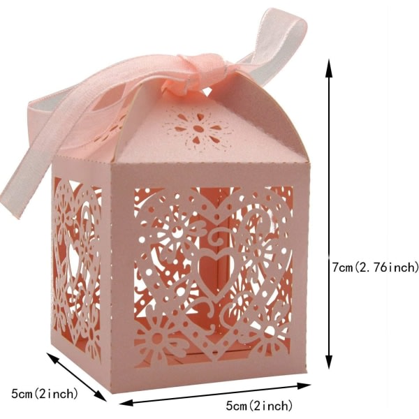 100 Pack Love Heart Laser Cut Bröllopsfest Favor Box Godispåse rosa