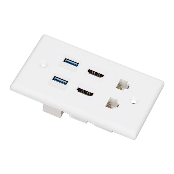 6 Port Vægplade 2xHD Multimedie Interface 2xCat6 2xUSB3.0 RJ45 Ethernet Vægplade til HDTV Projektor Computer