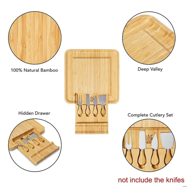 Praktiske verktøy Tre bambus osteskærer Slicer Set Brett tre farge 33x33x3,8cm