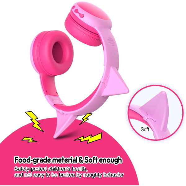 Bluetooth børnehovedtelefoner med mikrofon, trådløse hovedtelefoner til børn, 85dB volumen begrænset høreværn, stereohovedtelefoner til drenge og piger (pink)