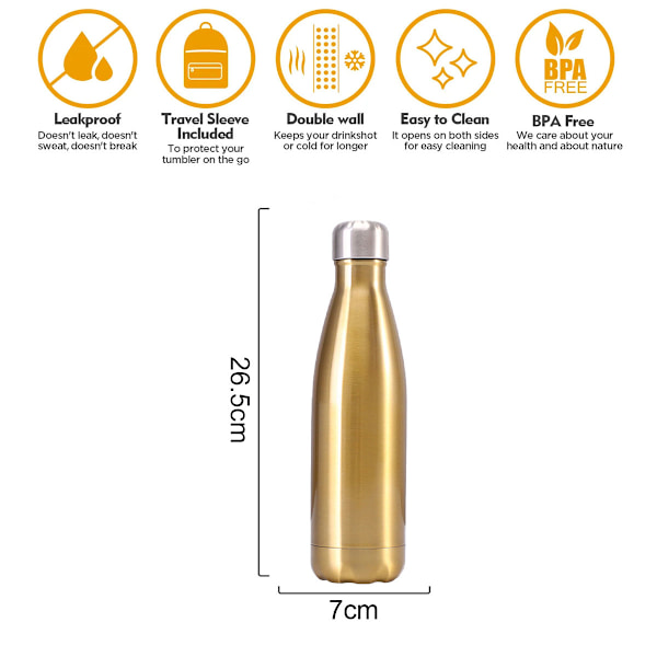1 stk 304 Isolerte Kaldkopp Sportkopp Bilkopp 500ml Champagne gold