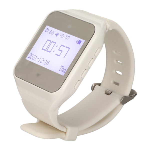 Ur Pager LCD Kalender Display Én Knap Alarm Vibration Trådløst Kaldesystem til Catering Fabrikker EU Stik Hvid