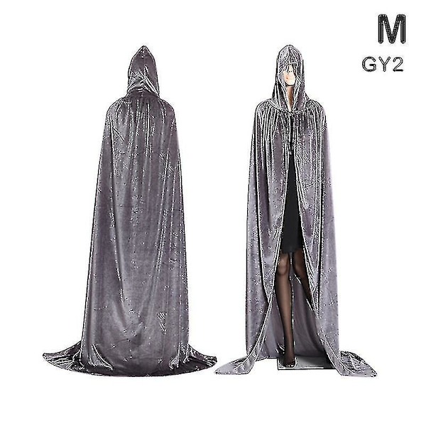 Middelalder Vampyr Fløjl Hættekappe Lang Robe Kappe Halloween Kostume _sc Gray S