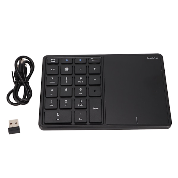 2 i 1 Trådlös Numerisk Tangentbord Touchpad 22 Tangenter Trådlös BT4.2 2.4G Typ C Laddning 500mAh Batteri Numeriskt Tangentbord Svart