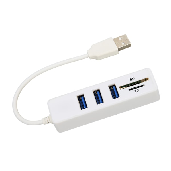 USB2.0 Hub Minneskortläsare Höghastighetsöverföring Plug and Play Enkel Åtkomst USB-Splitter Vit