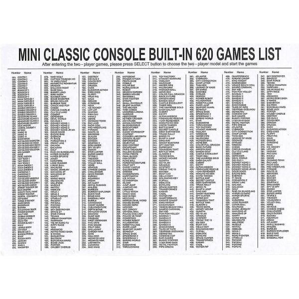 Klassinen retropelikonsoli Minivideokonsolit Pelit, joissa on 620 peliä - ulostulon mukaan