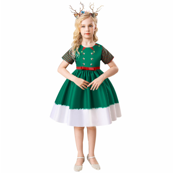 Princess Jentekjole for juleselskap og bursdagsfest green white 130