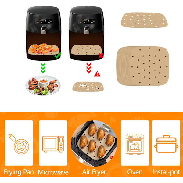 Air Fryer leivinpaperi, 200 arkkia 21,5 CM Air Fryer paperi, ei-Sti