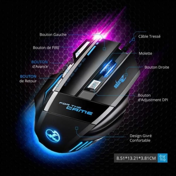 Gamer Mus LED Optisk 5500 DPI Gaming Mus 7 knapper Professionel gaming mus USB 5 niveauer DPI Justerbar