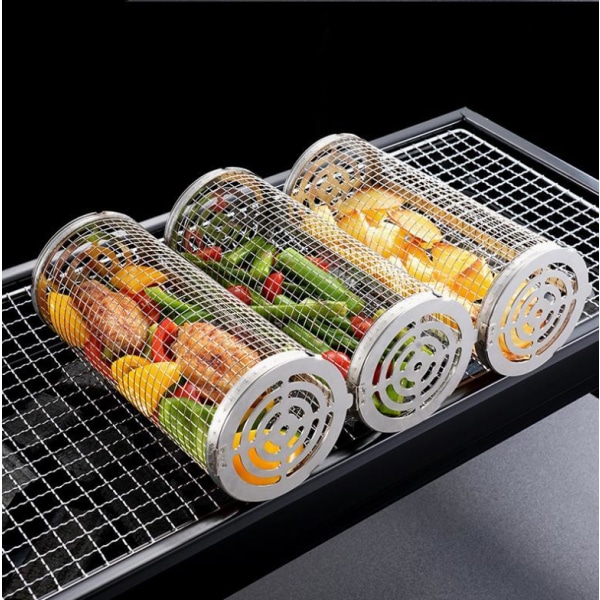 2-Pack Grillkorg i Rostfritt,2 Krok o 2 Gafflar . Rullgrill