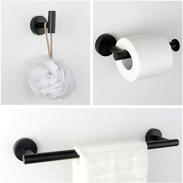 4 STK Badeværelsestilbehør, Mat Sort Badeværelsessæt, Vægmonteret SUS304 Rustfrit Stål Håndklædeholder Inkluderer 16\" Håndklædestang, Toiletpapirholder