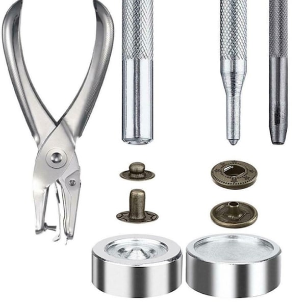 120 st 12,5 mm metallknappar och läder med snäppfästen