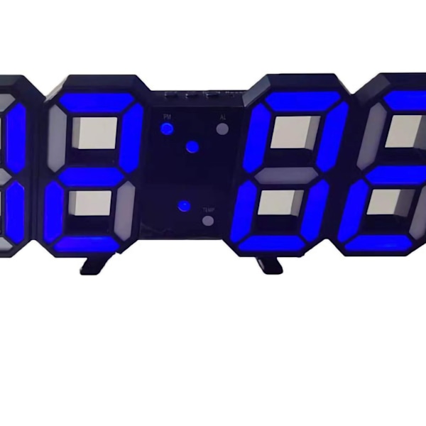 3D LED Väggklocka Minimalistisk Väggmonterad Väckarklocka för Hem Vardagsrum Kontor Svart Font Blå Bokstav