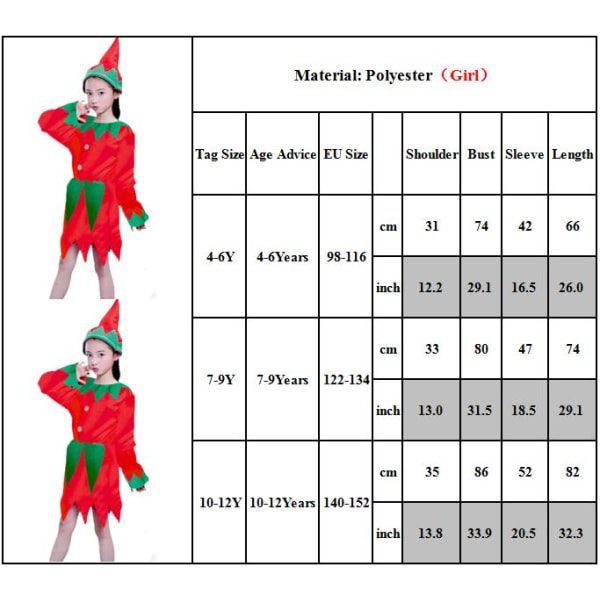 Barn Vuxen Jul Elf Kostym + Hat Rolig Xmas Outfit Cosplay Boy 7-9Years