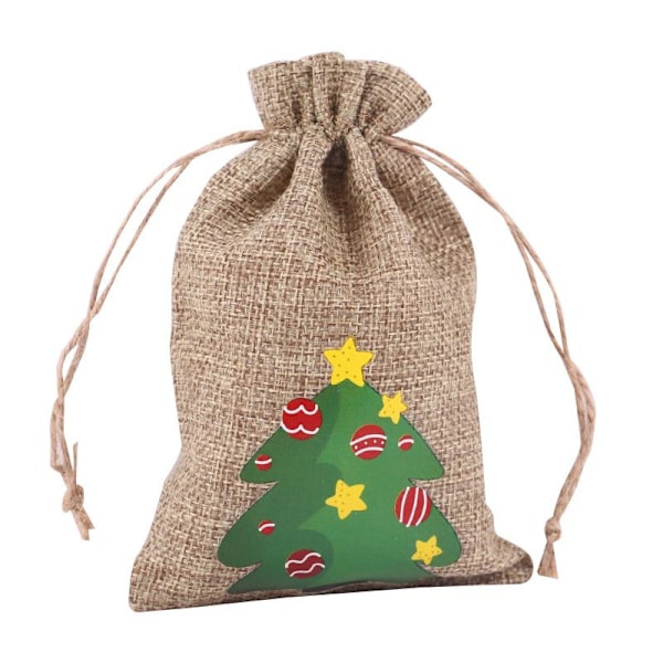 10 stk Trekkstrengpose Burlap Gavepose Party Godteriposer Christmas tree-10pcs