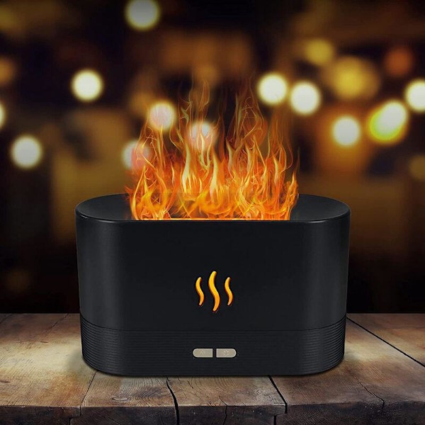 Aromadiffuser for eteriske oljer, aromadiffuser med flammeeffekt, luftfukter med 2 lysstyrkenivåer nattlys, vannløs automatisk avstenging, USB
