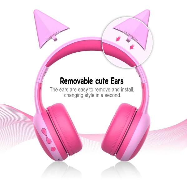 Bluetooth børnehovedtelefoner med mikrofon, trådløse hovedtelefoner til børn, 85dB volumen begrænset høreværn, stereohovedtelefoner til drenge og piger (pink)