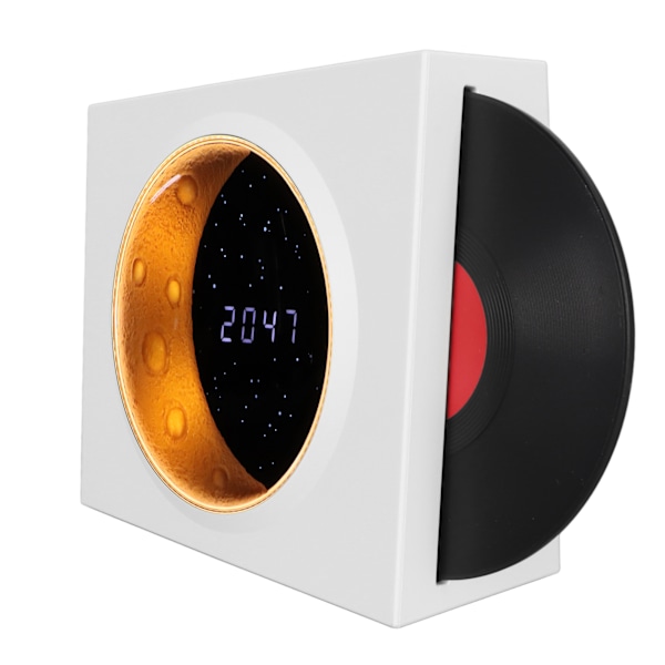 Retro Bluetooth Højttaler Vækkeur Vintage Pladespiller Stil med Måne Stjerne Natlys til Soveværelse Indretning Hvid