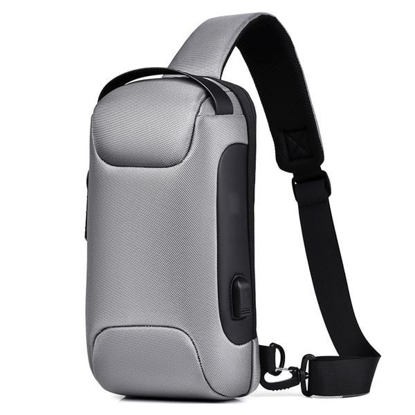 Sling Bag Anti-Theft USB Crossbody Ryggsäck Vattentät bryst Grey