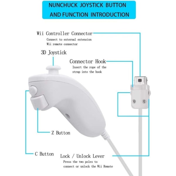 2-pakks trådløs håndkontroll og Nunchuck for Wii og Wii U-konsoll - WELLNGS