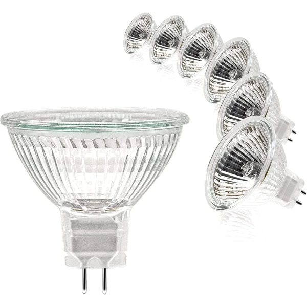 MR16 Spotpære, 12V 20W Pære, GU5.3 Pære Dimbar MR16 Pære, 2-pins halogenlamper Varmt Hvit 2700K, Pakke med 6