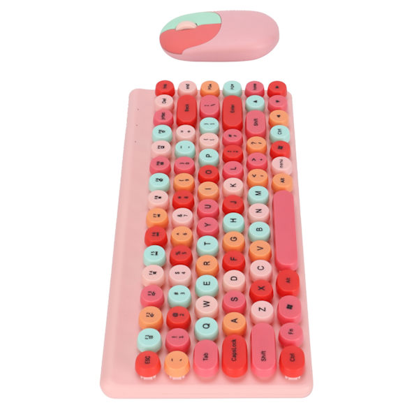 Trådløst tastatur og mus-sett, 86 taster, søtt fargerikt utseende, multimedieknapper, lett og stille, 2.4G tastatur og mus for PC, rosa blandet farge