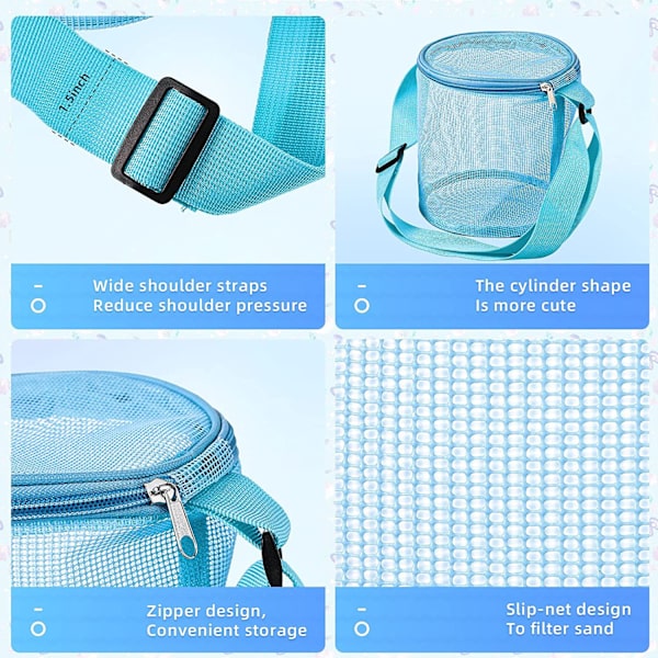 4 stykke strandlegetøj Mesh strandtaske Shell Collection Taske Cylindrica