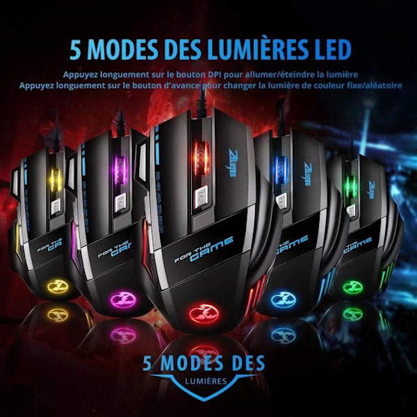 Gamer Mouse LED Optisk 5500 DPI Gaming Mus 7 Knappar Professionell Gaming Mus USB 5 nivåer DPI Justerbar