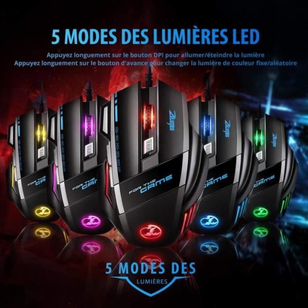 Gamer Mus LED Optisk 5500 DPI Gaming Mus 7 knapper Professionel gaming mus USB 5 niveauer DPI Justerbar