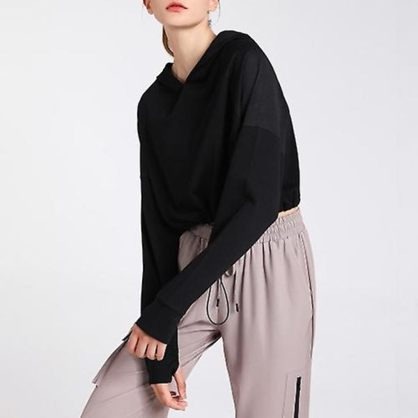 Luvtrøje Dame Crop Tops med Tommelhuller Snøre Langærmet Sweatshirt Trøje Sort M black m