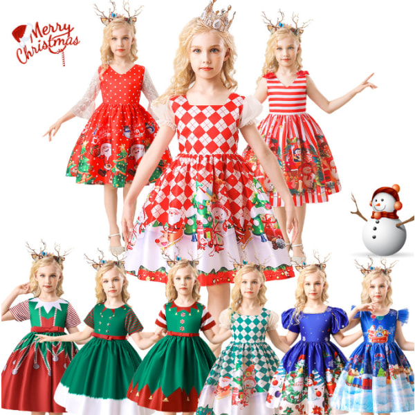 Prinsessa tyttöjen mekko joulun syntymäpäiväjuhliin red green 140