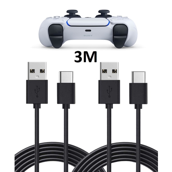 2-pak 3m 3 meter ladekabel - til PS5/ Playstation 5 USB-C black