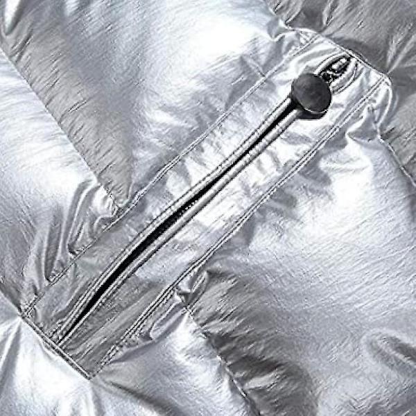 Glänsande dunjacka Vinterjacka herr Ståkrage dunjacka med luva Silver XL