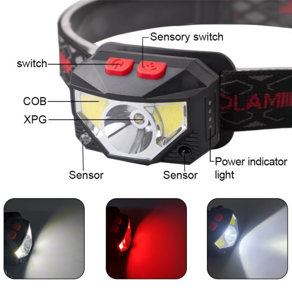 LED-induktio punainen valo kalastusvalo Mini USB sisäänrakennettu Batt
