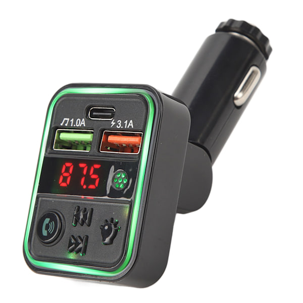 P18 Autolähetin Langaton Adapteri Handsfree-puhelut Musiikki 2 Latausporttia 7 Värikästä Valoa Autotarvike DC12‑24V