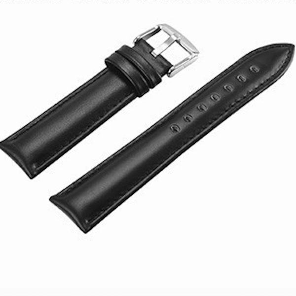 Musta nahkainen kellon ranneke 20 mm hopeinen solki kello nahkaranneke musta M black m