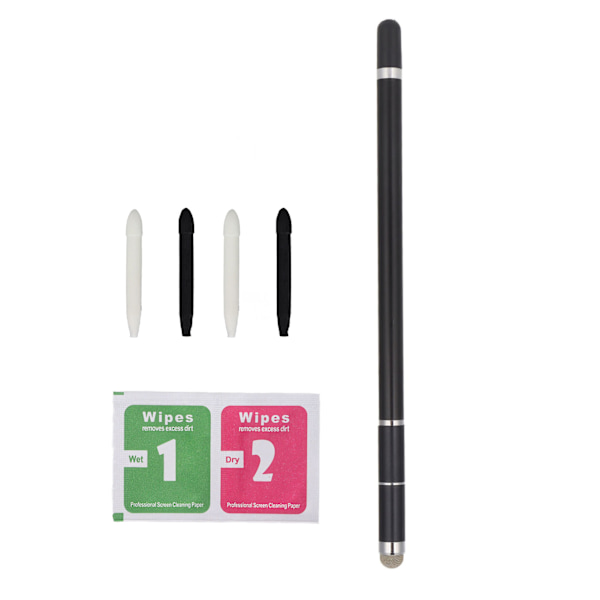 Stylus Pen 4 i 1 Slidstærk Fiber Nib Mobiltelefon Tablet Maleri Håndskrift Kapacitiv Stylus Sort