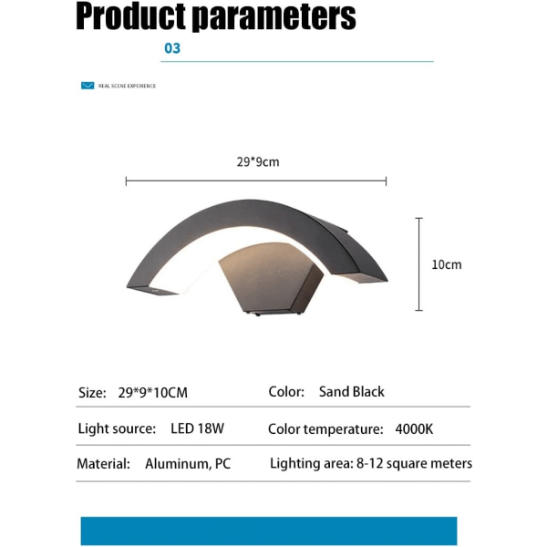 18 W LED-seinävalaisin alumiinikotelo IP65 Vesitiivis (18