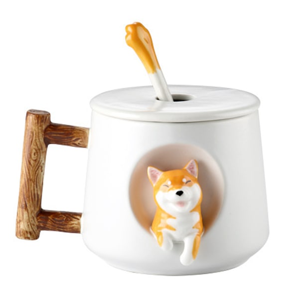 Keramisk kaffekopp, 3D Shiba Inu djurmönsterkopp,