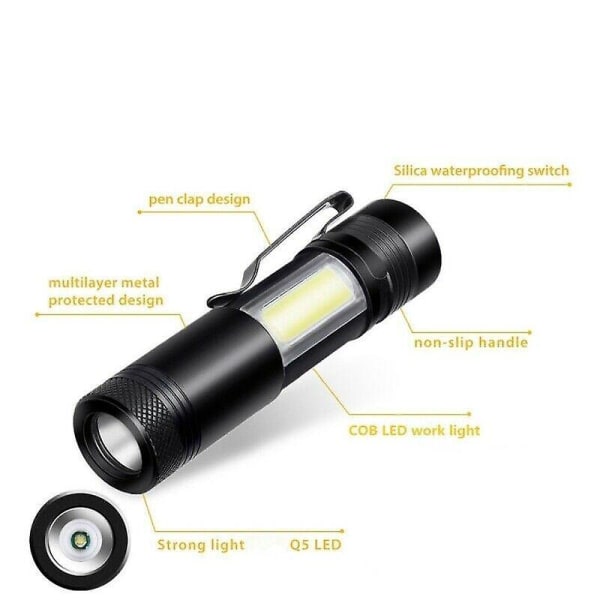 8000lm Xml-q5+cob led lommelygte Bærbar arbejdslygte Lommelygte Pen med clips