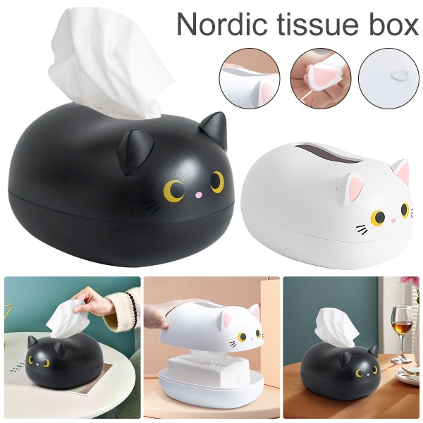 Tissue Box Söt Cat Tissue Box Servettförvaringsbox Nordic Style black 22*16*13cm