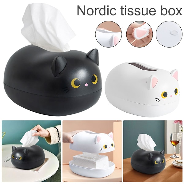 Tissue Box Söt Cat Tissue Box Servettförvaringsbox Nordic Style white 22*16*13cm