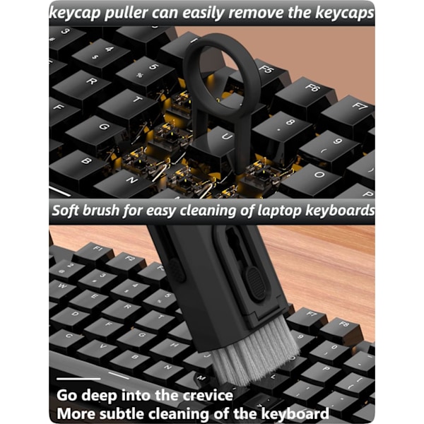 8 i 1 multifunktionel hovedtelefonrenser med Keycap Puller Svart