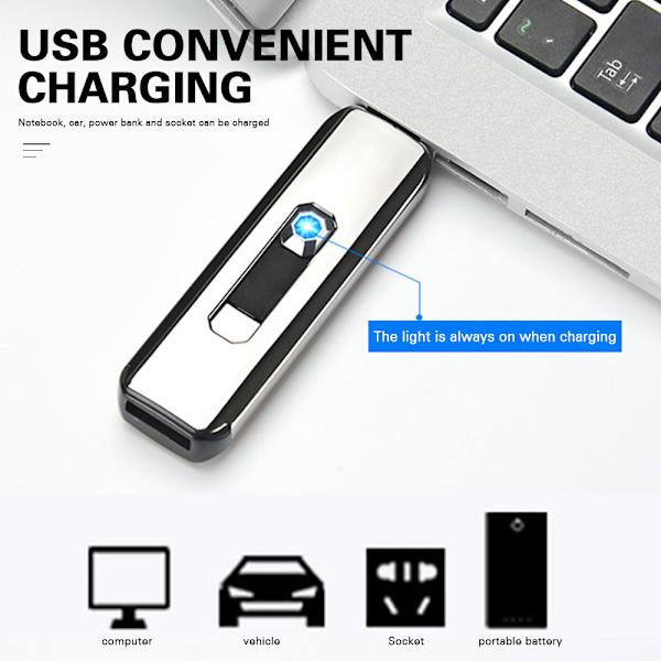 USB uppladdningsbar dubbelsidig tändare Bärbar peksensor vindtät tändare Silver