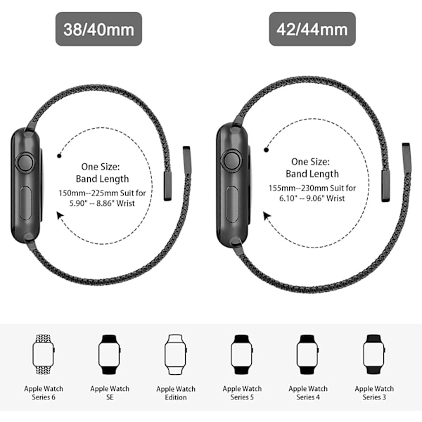 Armbånd til Apple Watch - Loop Sort Black 42/44/45mm - Svart