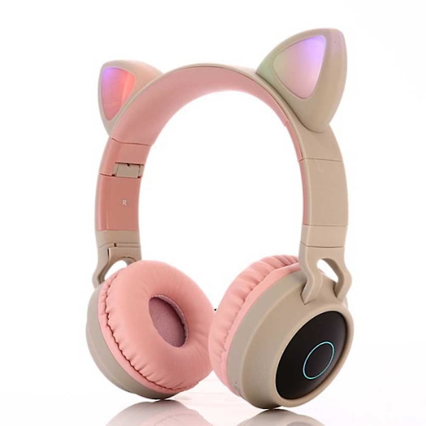 Langattomat Bluetooth-lastenkuulokkeet, Cat Ear -langalliset Bluetooth-kuulokkeet, LED Light Up -langattomat lasten kuulokkeet korvalla mikrofonilla beige