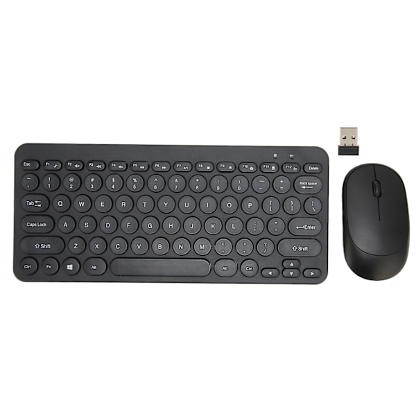 2.4G Trådløst Tastatur og Mus Kombinasjon 78 Taster Retro Rund Tast Mute Knapper Ergonomisk Mus og Tastatur for Kontorarbeid Svart