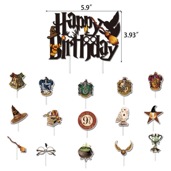 IC Magical Theme Syntymäpäiväjuhlakoristeet Harry Potter Flag Wizard lasikakku Insert Ilmapallot